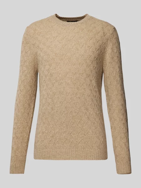 Sweter z dzianiny z fakturowanym wzorem Ragman beżowy