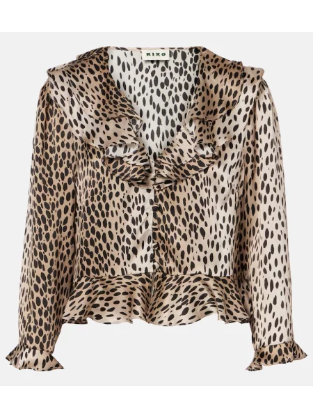 Svilena bluza Rixo s potiskom z leopardjim vzorcem črna