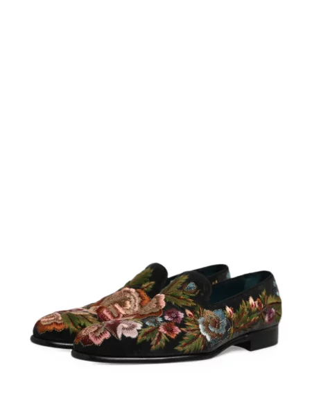 Loaferice Dolce & Gabbana od samta s cvjetnim printom crna