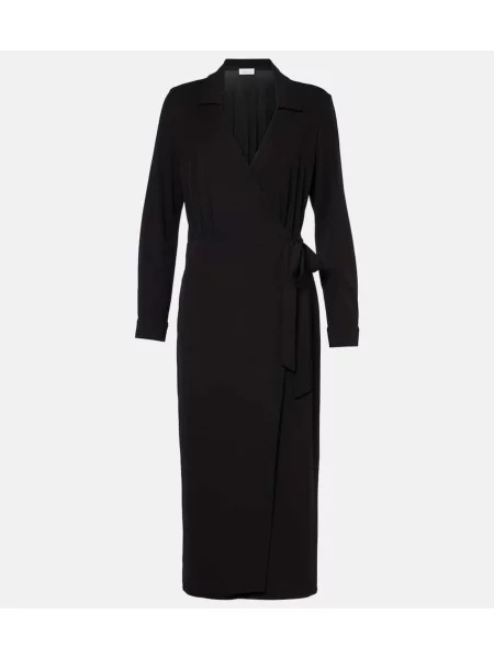 Ovijalna obleka Velvet iz rebrastega žameta na preklop črna