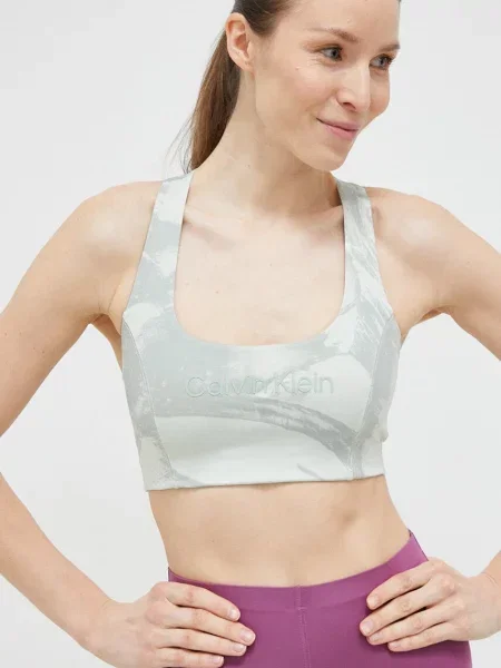 Calvin Klein Performance biustonosz sportowy Essentials zielony wzorzysty szary