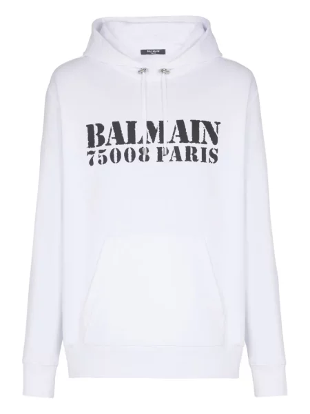 Majica s kapuljačom Balmain s printom bijela