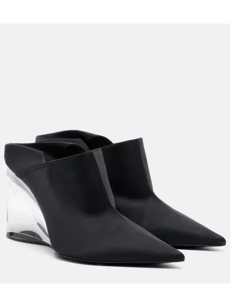 Papuci tip mules Alaïa din satin cu pană negru
