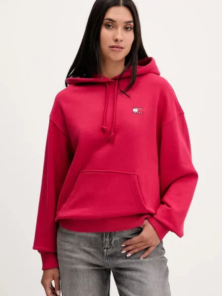Суичър с качулка Tommy Hilfiger с качулка с апликация розово
