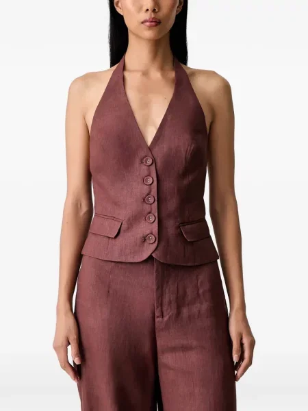 Top Bardot cu gât halter maro