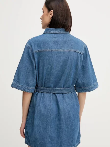 Šaty s příměsí lnu Calvin Klein Jeans mini modrá