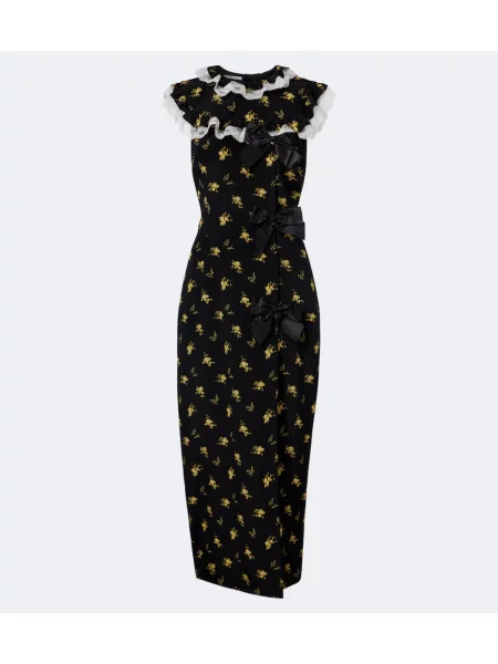Rochie Alessandra Rich cu funde de mătase cu model floral negru