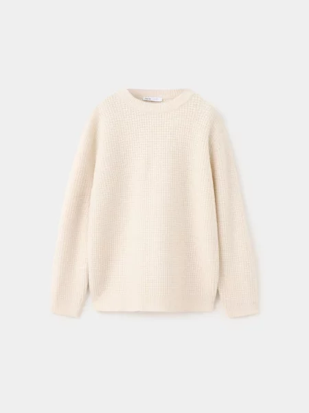Oversize’owy sweter z dzianiny waflowej Dzieci lata MANGO KIDS beżowy