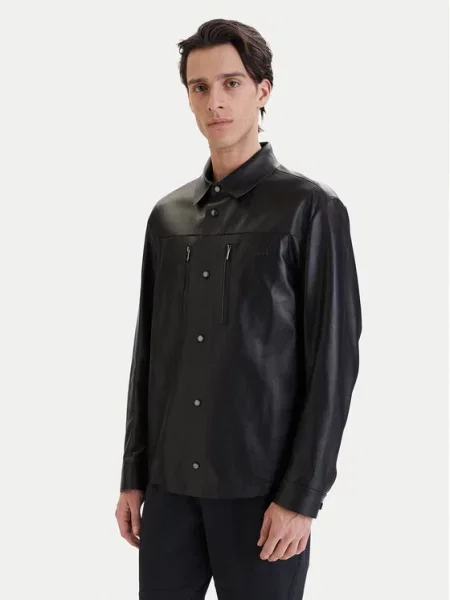 BOSS Usnjena jakna PS črna