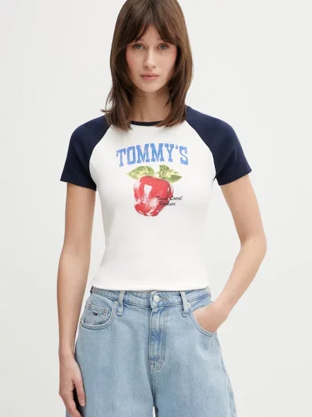 Tommy Jeans tričko s béžové