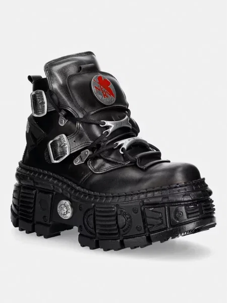New Rock CRUST NEGRO + ANTIK ACERO + IMPERFECT TANK NEGRO TORNILLOS bocanci cu platformă pentru femei din piele