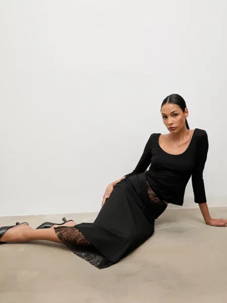 Fustă midi Answear.lab până la genunchi gri