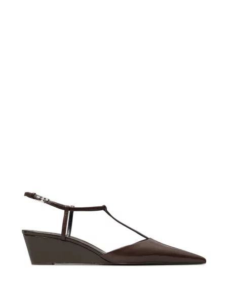 Pantofi cu toc Tory Burch cu pană cu bretele maro