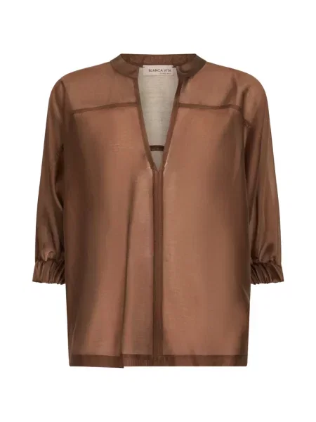 Bluzka Blanca Vita z dekoltem w serek brązowa