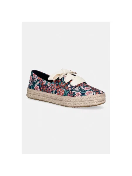 Espadryle Toms sznurowane koronkowe granatowe