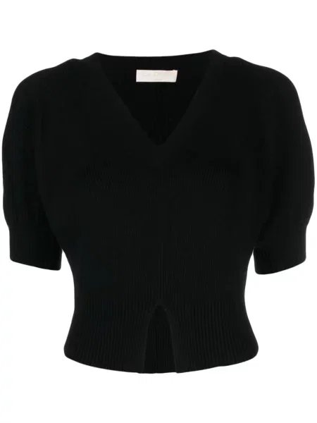 Top Ulla Johnson z dekoltem w serek prążkowany czarny