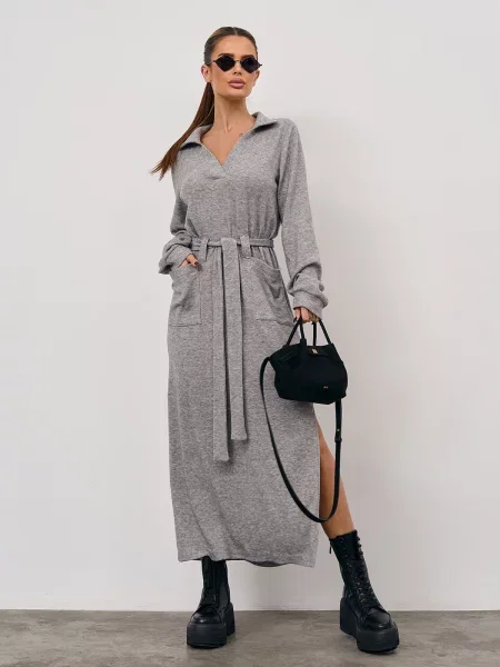 Вовняна Сукня максі ISSA Plus сірий
