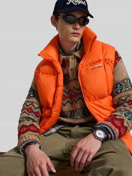 Kamizelka pikowana z detal z logo Polo Ralph Lauren pomarańczowa