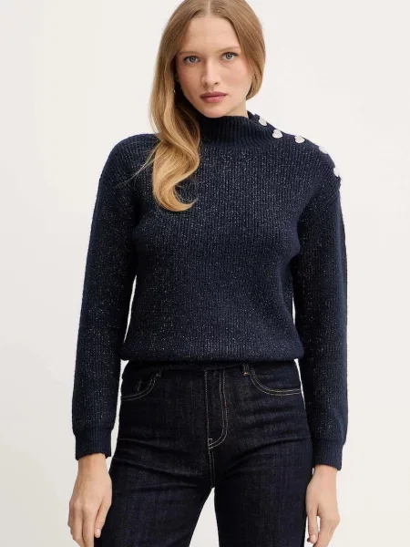 Morgan sweter z domieszką wełny MSTORI z półgolfem MSTORI granatowy
