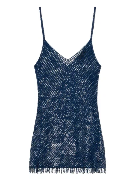 Rochie mini Alanui cu franjuri de costum mini albastru