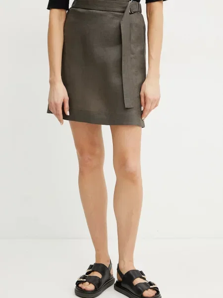 MM spódnica lniana mini prosta zielony