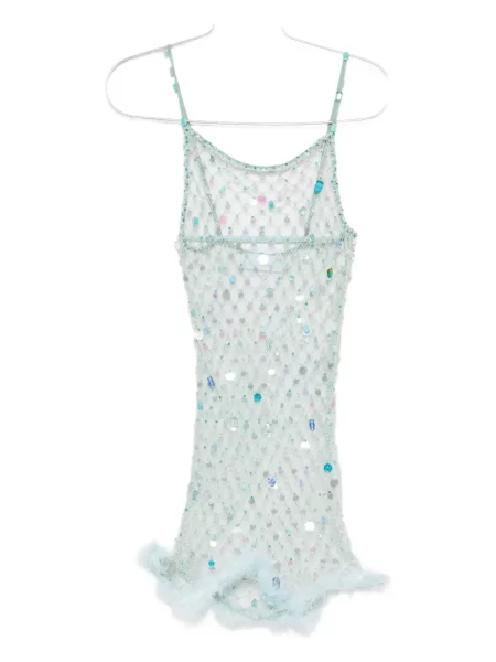 Sukienka mini Roberta Einer w piórka z siateczką garniturowa niebieska