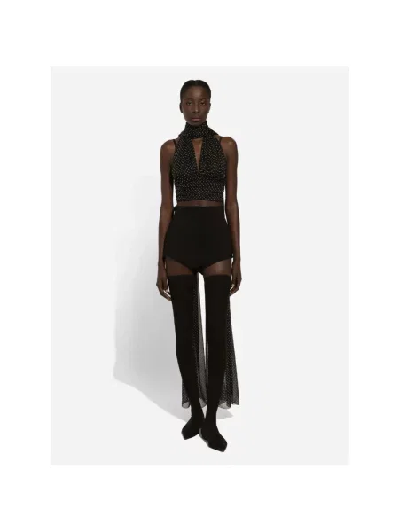 Top Dolce And Gabbana szyfonowy w grochy czarny