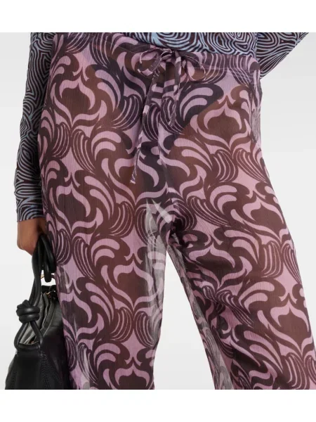Pantaloni Dries Van Noten de mătase cu imagine roz