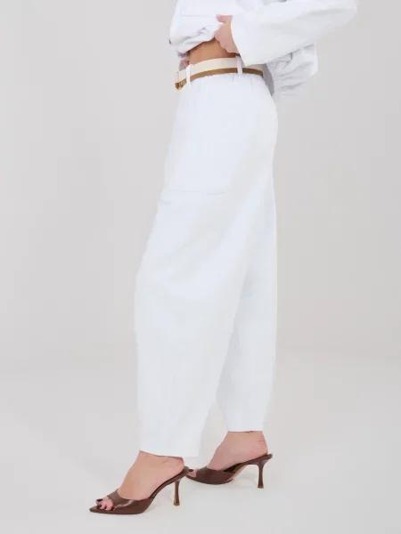 Pantaloni Rue Paris de catifea alb