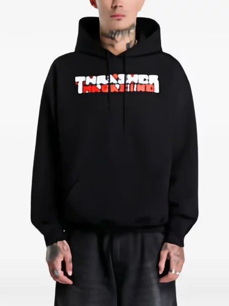 Hanorac cu glugă Thrasher cu imagine negru