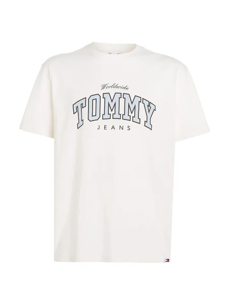 Tommy Jeans Póló Varsity világoskék / fekete fehér