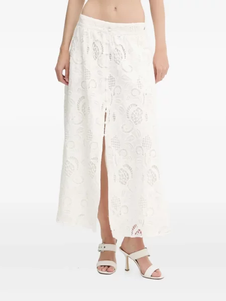 Fustă midi Guess cu broderie alb