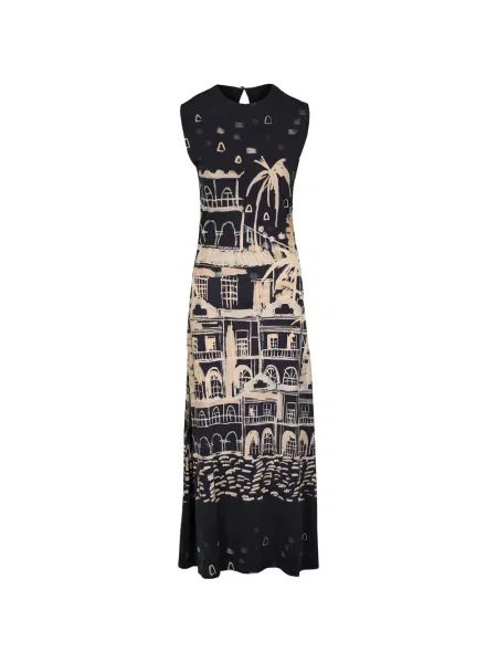 Rochie midi Johanna Ortiz fără mâneci cu imagine de costum negru