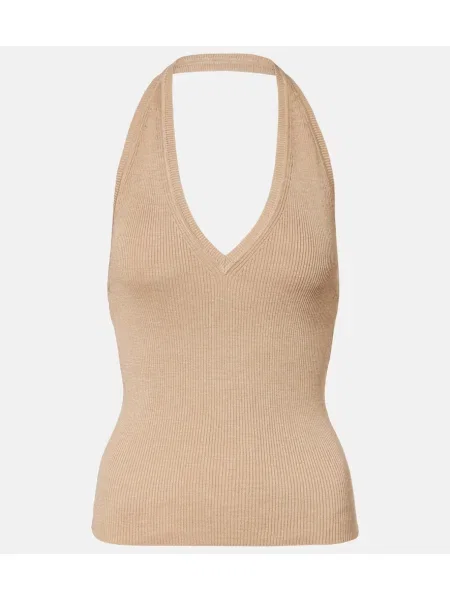 Top Nili Lotan de mătase cu gât halter bej