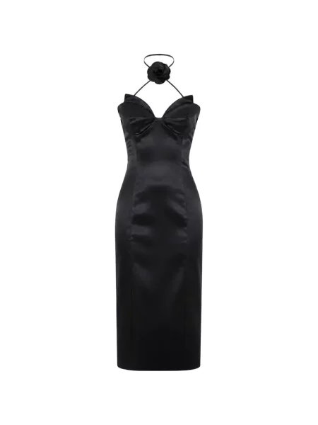 Rochie midi Philipp Plein din satin cu model floral negru