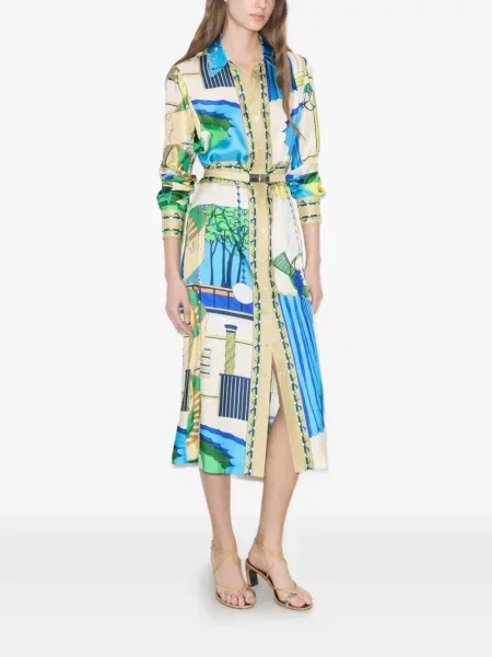 Rochie tip cămașă Tory Burch de mătase cu imagine