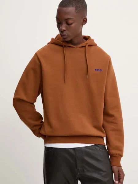 Dukserica A.P.C. hoodie boxy petit vpc za muškarce s kapuljačom s aplikacijom smeđa