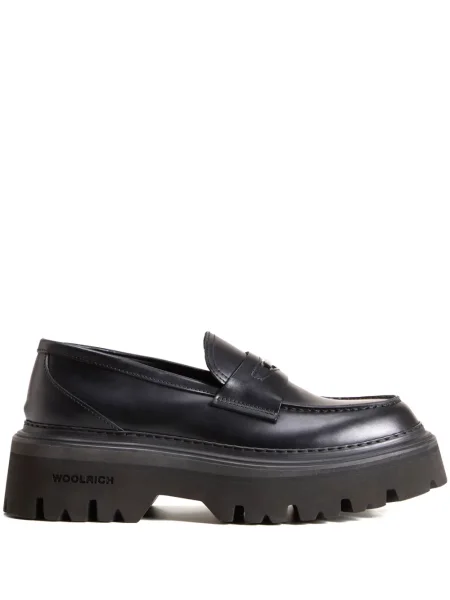 Pantofi loafer Woolrich din piele cu vârf rotund negru