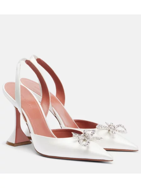 Pantofi cu toc Amina Muaddi din satin slingback alb