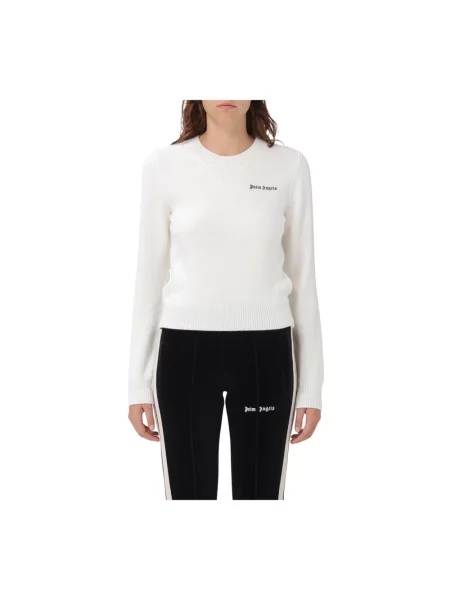 Haftowany sweter Palm Angels z wełny merino klasyczny biały