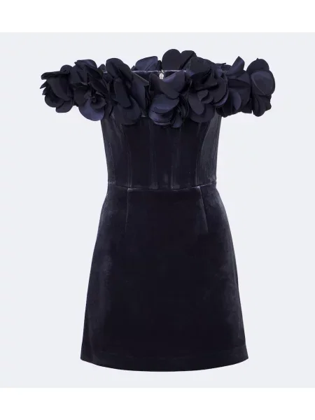 Rochie Rebecca Vallance de catifea cu model floral cu aplicații albastru