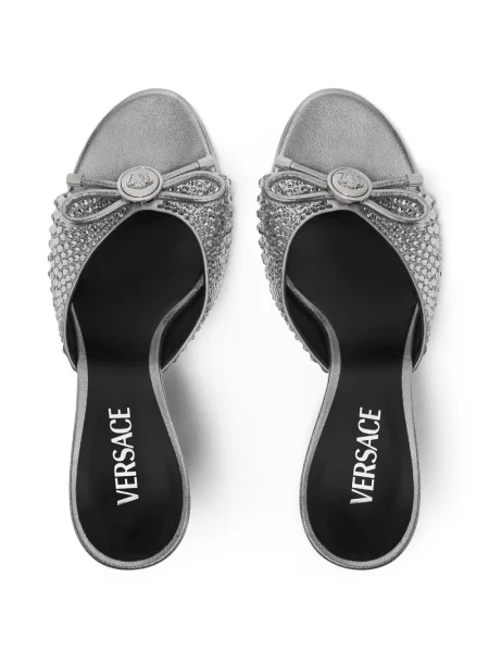 Papuci tip mules Versace din piele argintiu