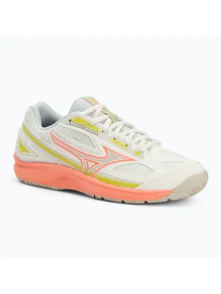 Pantofi de tenis pentru femei Mizuno Break Shot 4 AC snow white/ neon flame/ ghost gray alb