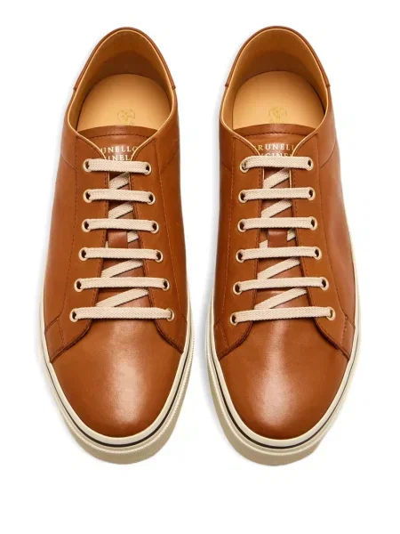 Šněrovací kožené tenisky Brunello Cucinelli hnědé