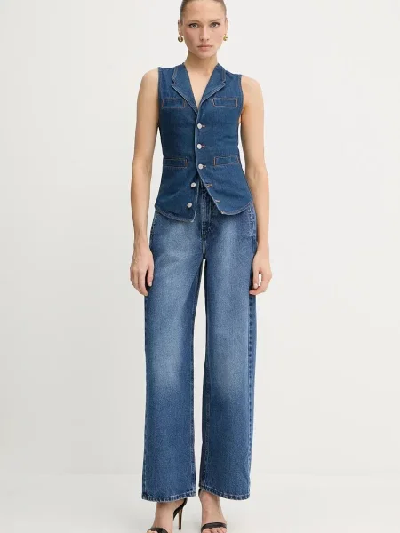 Pinko kamizelka jeansowa REIMAGINE by Patrick Mcdowell jednorzędowa niebieski