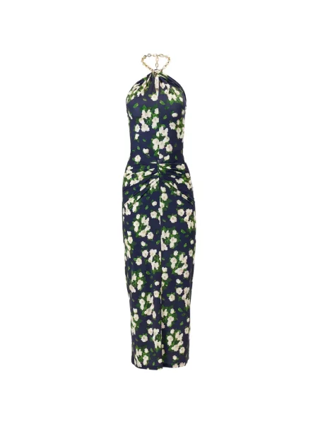 Rochie Carolina Herrera cu model floral cu imagine din jerseu albastru