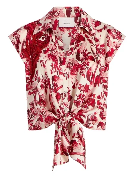 Bluzka Cinq A Sept bez rękawów w kwiatki czerwona