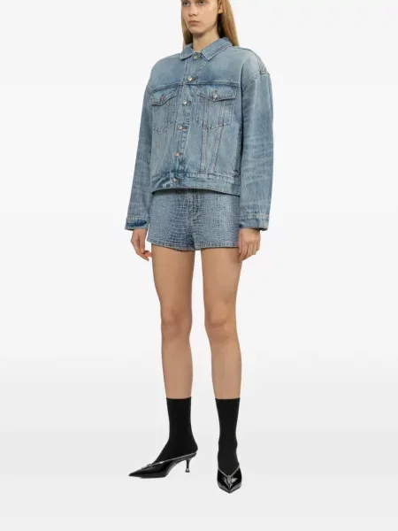 Stras pantaloni scurți din denim Self-portrait albastru