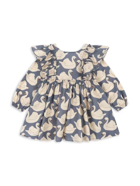 Konges Sløjd rochie evazată din EVIA LS BOW DRESS GOTS albastru