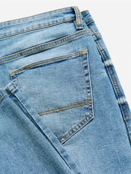 Reserved Blugi carrot slim cu efect prespălat albastru
